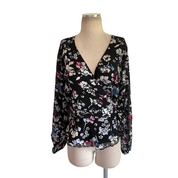 Parker Britta Long Sleeve Wrap Front Tie Blouse in Black Large New Womens Floral - Picture 4 of 16